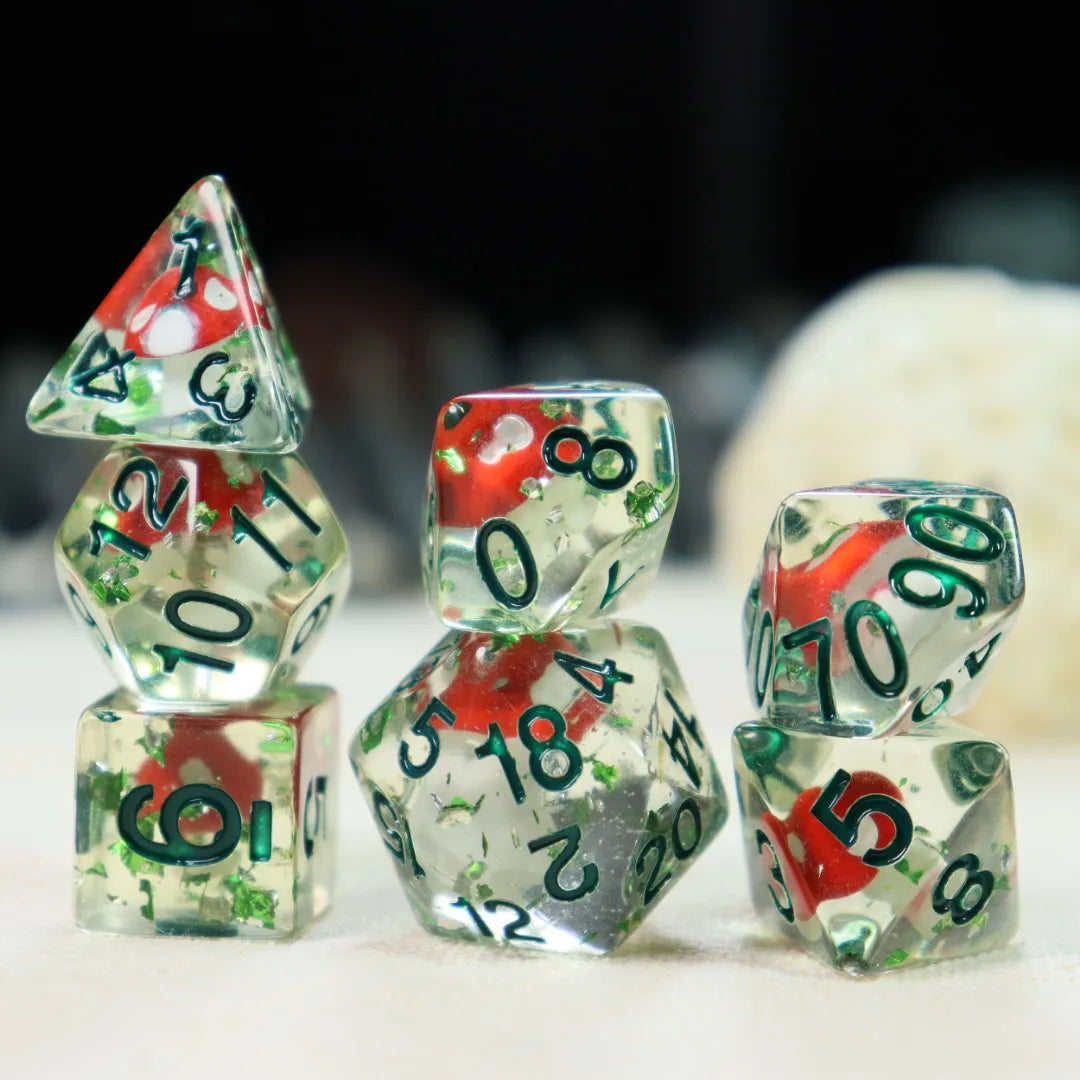 7-Piece Mushroom Resin Dice set.