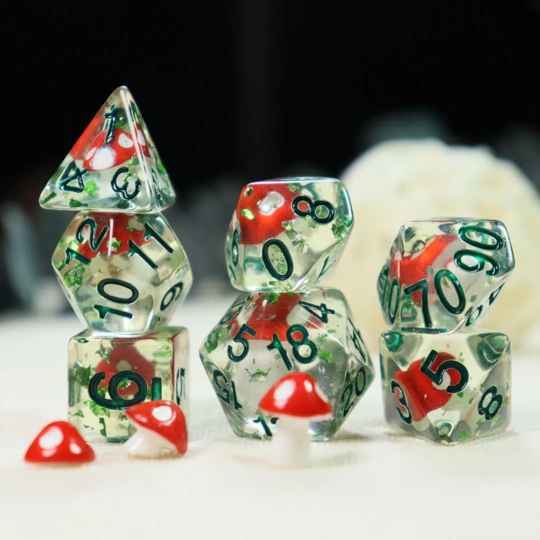 7-Piece Mushroom Resin Dice set.
