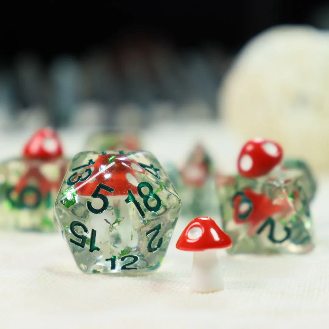 7-Piece Mushroom Resin Dice set.